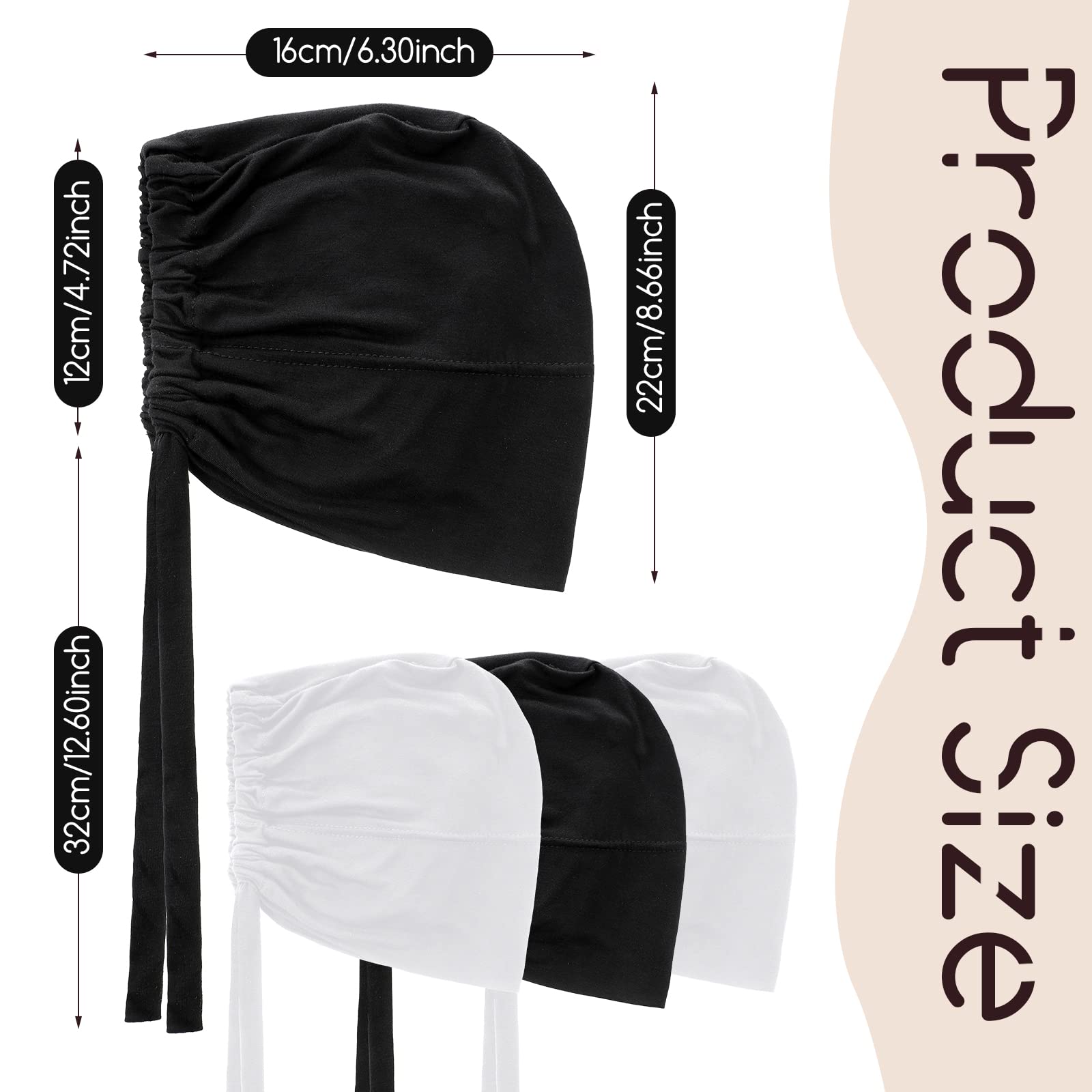 JenPen 4 Pcs Hijab Scarves for Women Hijab Undercap with Tie Adjustable Islamic Muslim Undercap (black and White)