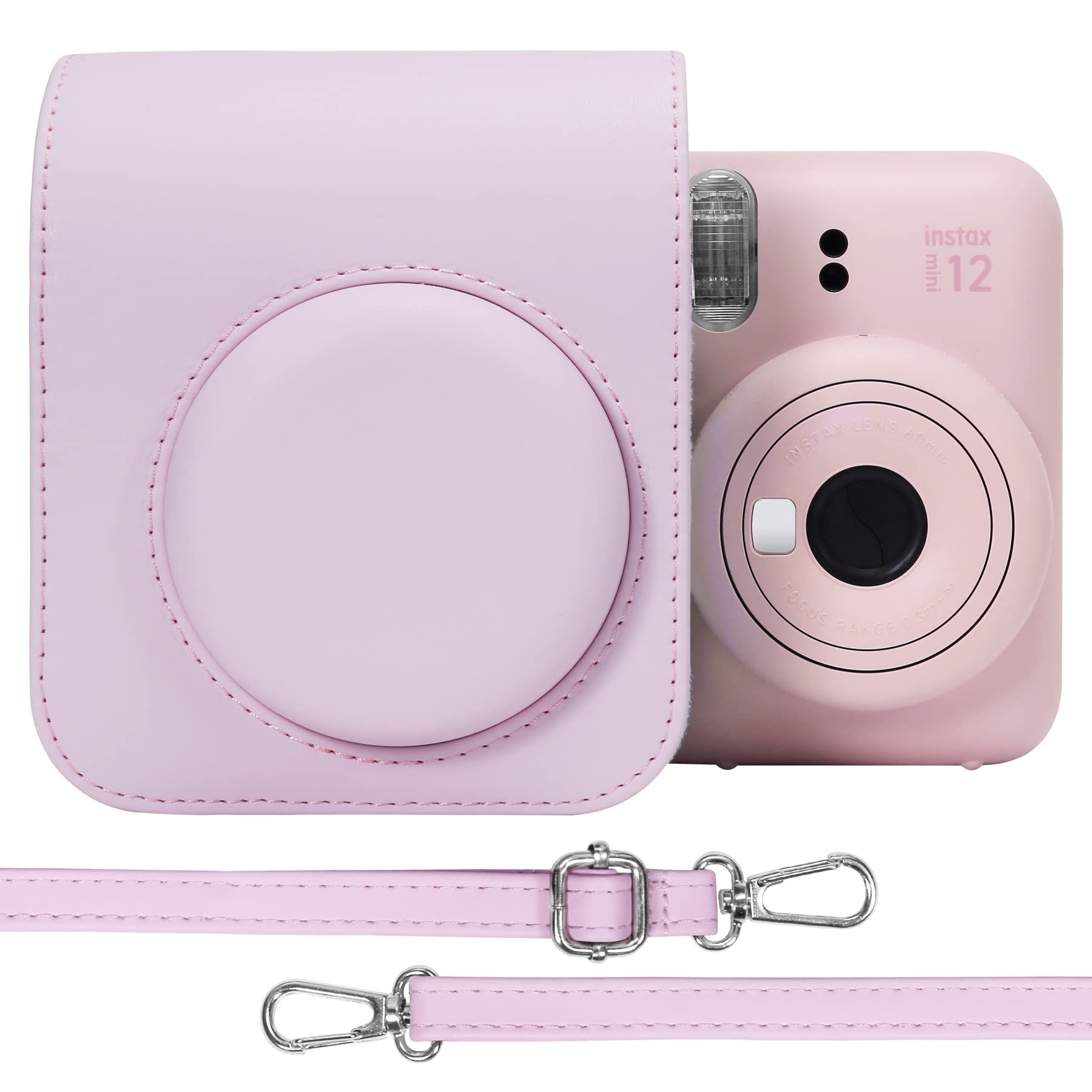 Aenllosi PU Leather Protective Case for Fujifilm Instax Mini 12/11 Instant Film Camera Travel Case,with Pocket and Adjustable Shoulder Strap, Only Case (Blossom Pink)