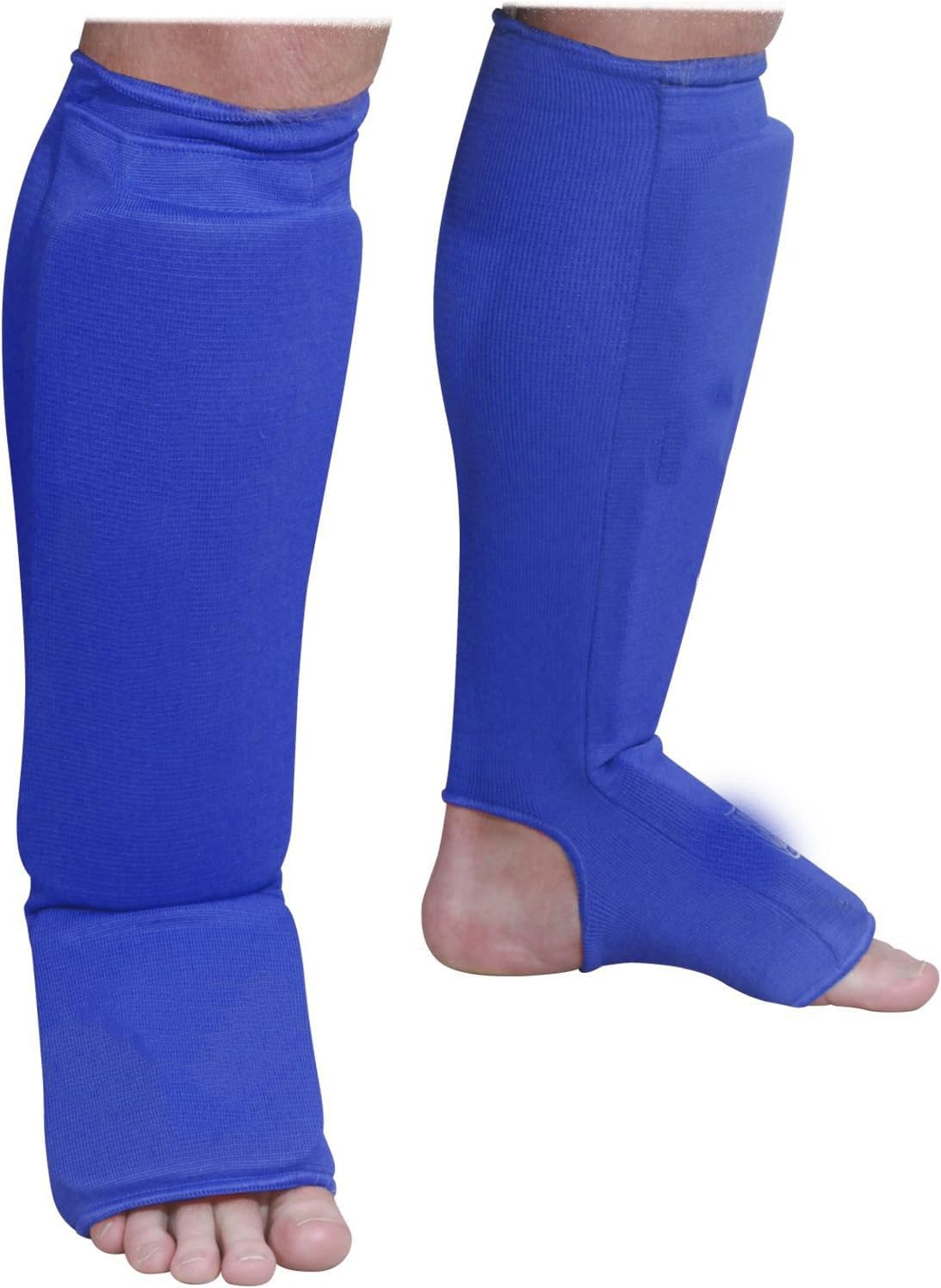 Muay Thai MMA Kickboxing shin Guards, Elite Sports Instep Guard Sparring Protective Leg shin Kick Pads for Kids & Adults (S, Blue)