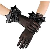 Amazleer Short Lace Mesh Gloves Tulle Border with Bow Wedding Funeral Opera Tea Party Gloves for Women