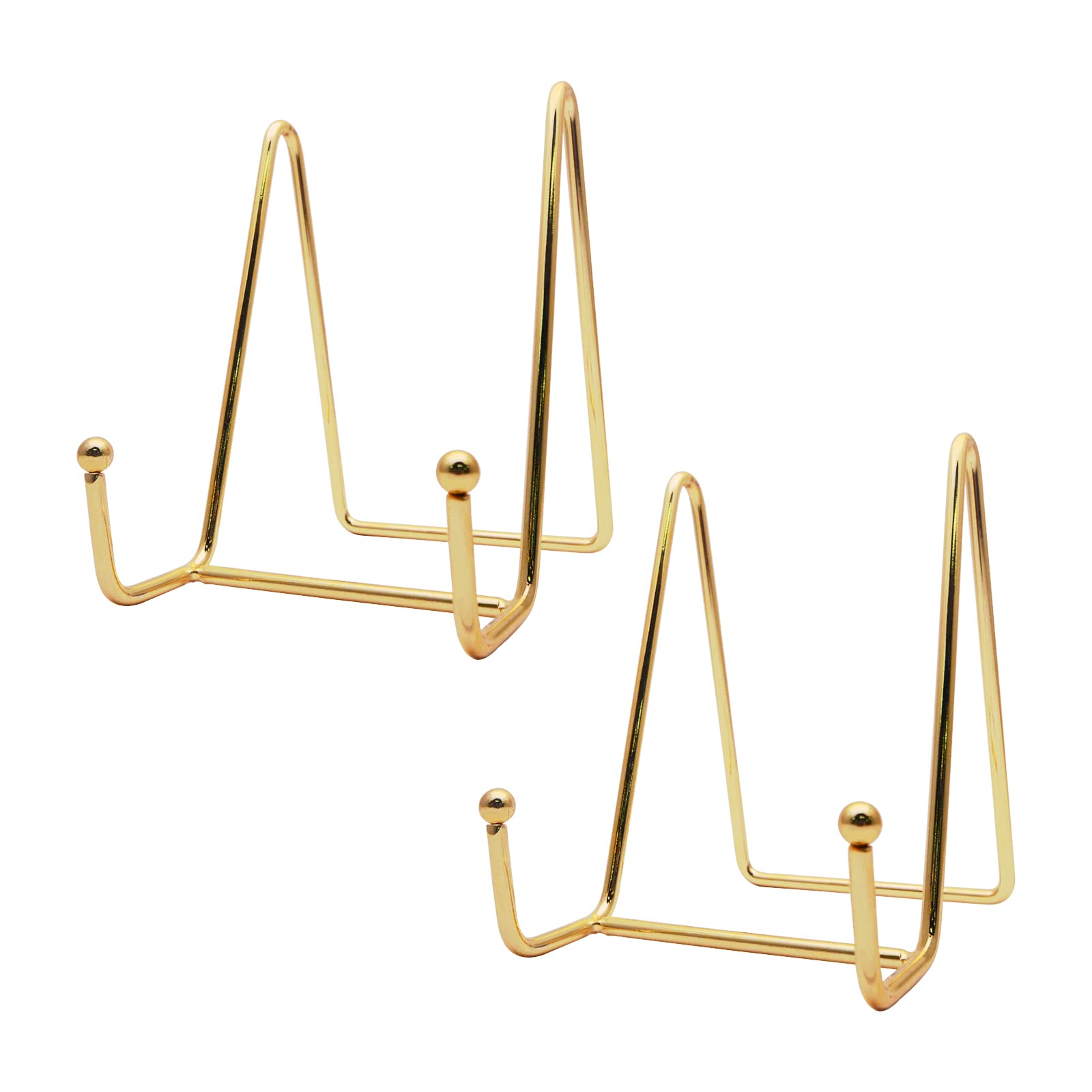 Funnytek 2PCS 4.5 inch Plate Stands for Display Plate Stand Plate Holder Display Stands Metal Frame Holders for Photo, Pictures, Decorative Plate Dish and Tabletop Art, Gold