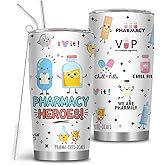 MoYueno Pharmacist Gifts, 20oz Stainless Steel Pharmacy Heroes Tumblers with Brush & Straw, Pharmacist Gift for Women, Pharmacy Technician Gift for Doctor, Gifts for Thanksgiving Christmas, 1 PCS