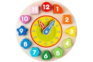 Skrtuan Wooden Sorting Clock Toy for Toddlers 1-3 Years Old, Montessori Early Learning Toy for Teaching Time, Numbers, Shapes & Colors, Educational Gift for Baby Kids