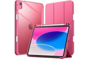 JETech Funda para iPad (A16) 11.ª/10.ª Generación (2025/2022) con Portalápiz, Clara Transparente Carcasa Trasera Slim Soporte Antigolpes Cover Tableta (Rosado)