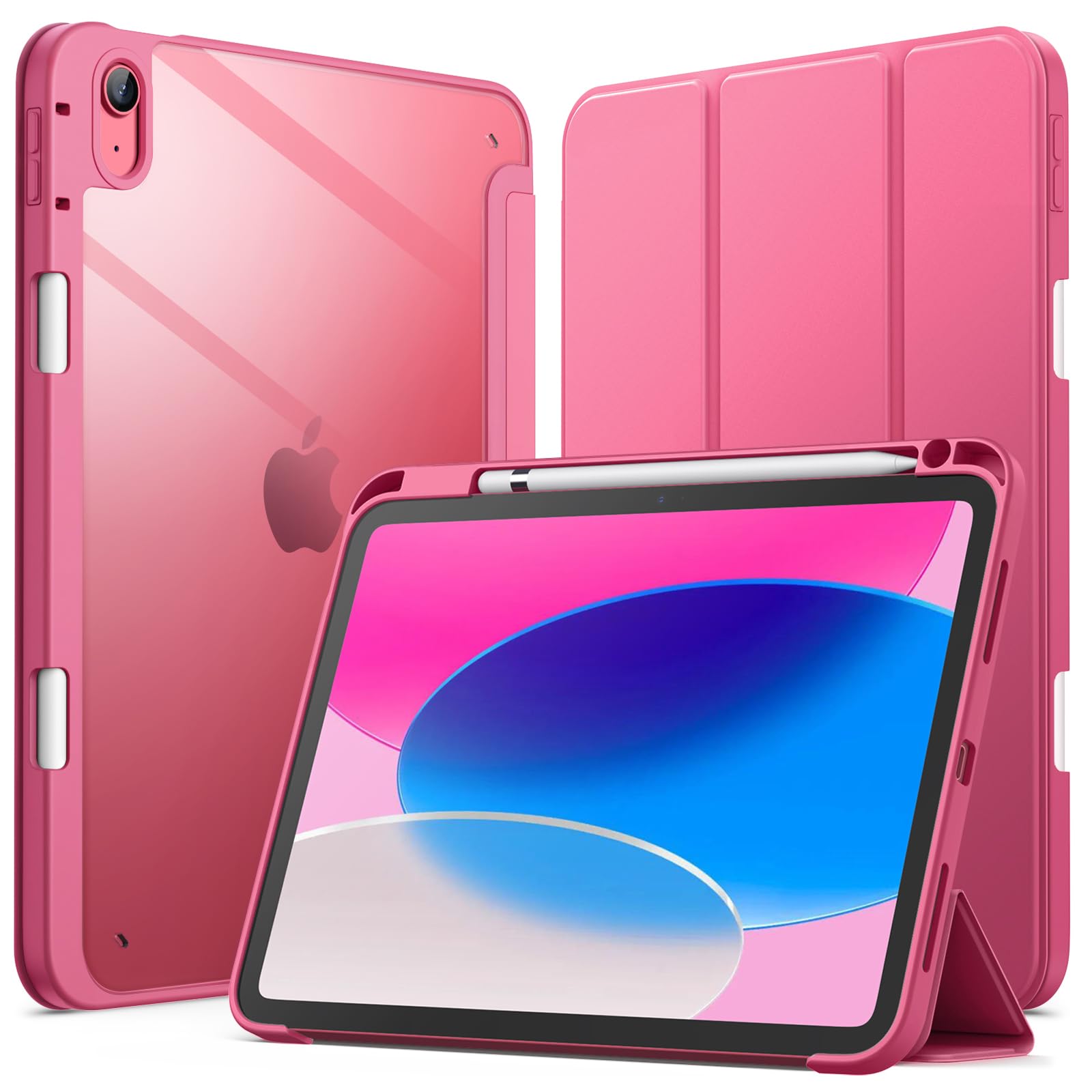JETech Case for iPad (A16) 11th/10th Generation (2025/2022) with Pencil Holder, Clear Transparent Back Shell Slim Stand Shockproof Tablet Cover, Auto Wake/Sleep (Pink) — image 1
