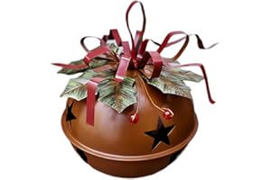 ATTRACTION DESIGN Large Christmas Jingle Bell Decoration, 4.5 X 5.5 Inch Rustic Red Jingle Bell Hanging Christmas Tree Bell Ornament Metal Star Cutout Xmas Holiday Decor, Party and Festival Decoration (Bell C)
