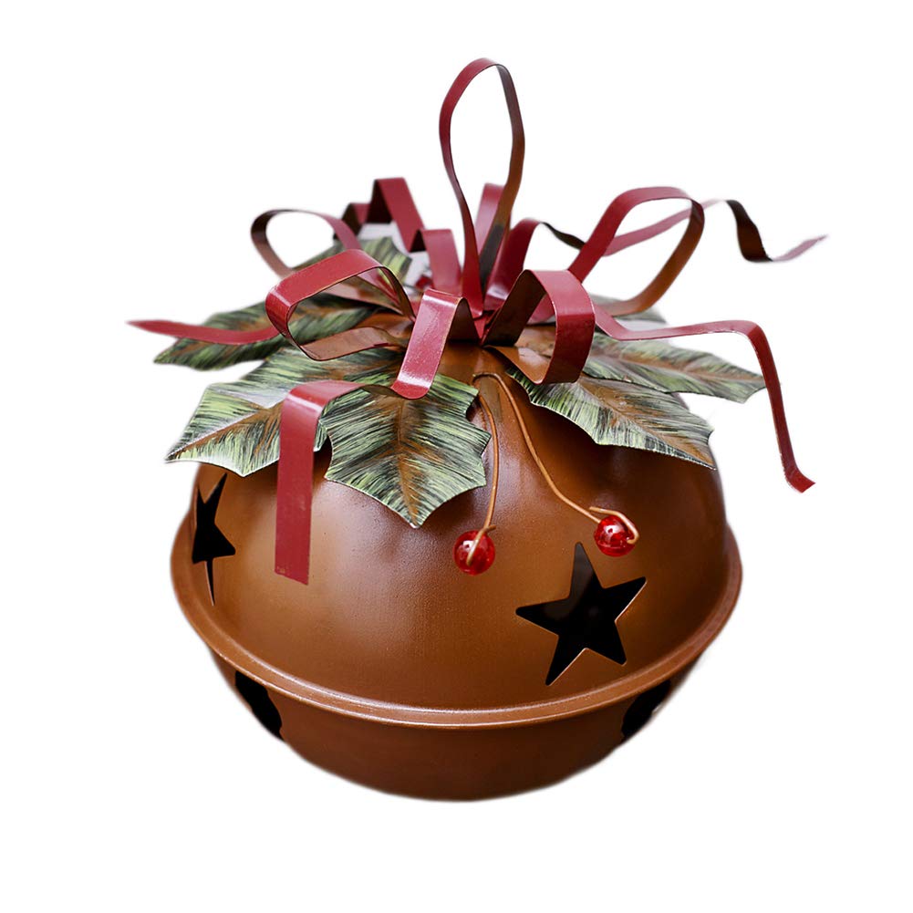 Large Christmas Jingle Bell Decoration, 4.5 X 5.5 Inch Rustic Red Jingle Bell Hanging Christmas Tree Bell Ornament Metal Star Cutout Xmas Holiday Decor, Party and Festival Decoration (Bell C)