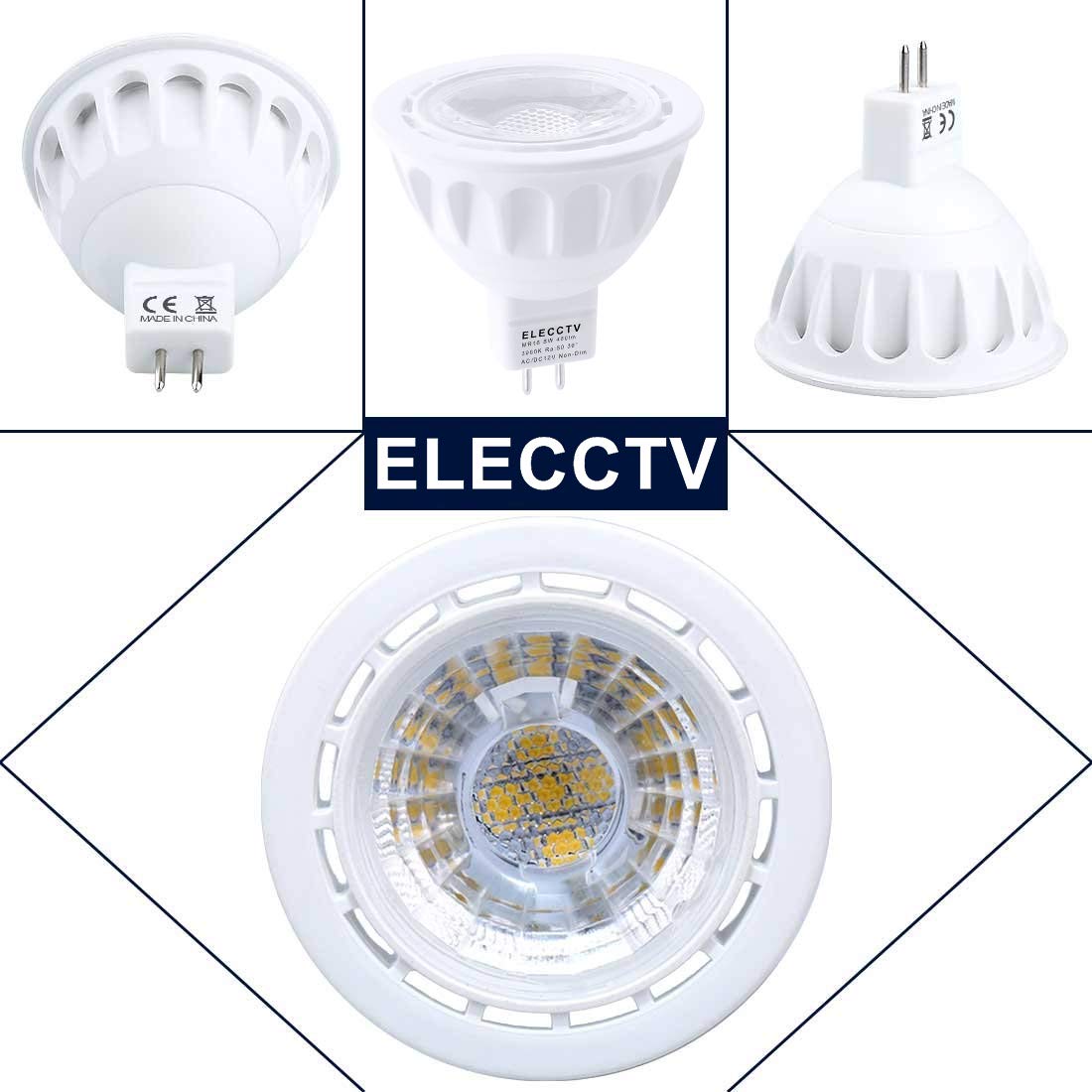ELECCTV LED Bulbs 5W 420lm 3000K Warm White 38° Beam Angle Non-Dimmable MR16 LED Spotlights 50W Halogen Bulbs Equivalent, Pack of 6