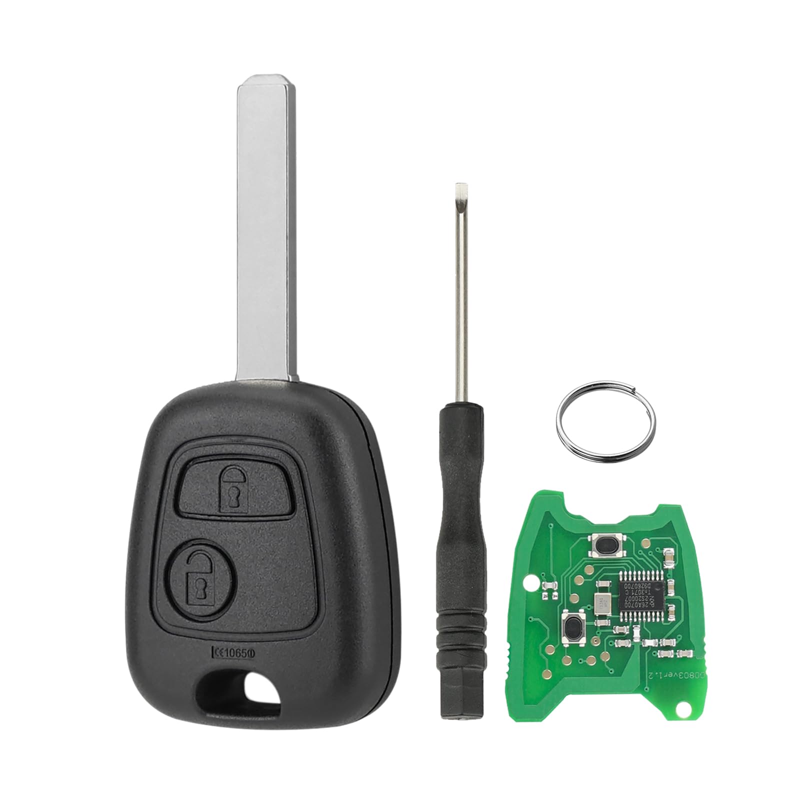 433MHz ID46 Chip 2 Button Car Remote Key Fob for Peugeot 307 Citroen C1 C2 C3 C4 Xsara Picasso with VA2 Blade Screwdriver Key Ring