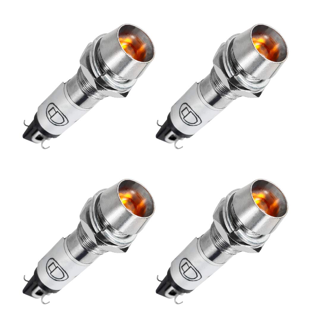 sourcing map Indicator Light AC 220V, Yellow, Metal Shell Panel Mount 5/16" 8mm 4Pcs, 4 Count (Pack of 1)