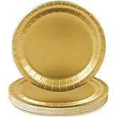 Fun Express Metallic Gold Paper Dinner Plates - Metallic Gold Disposable Dessert Paper Plates - Tableware Decorations for Birthday Wedding New Year Events Baby Shower - Party Supplies - 24 Pieces