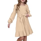 blibean Girls Cotton Long Sleeve Dresses Ruffled Semi Formal Dress Size 6-15 Years
