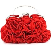 JAMBHALA Women Evening Clutch Bag Floral Satin Small Purses with Detachable Strap for Wedding, Party, Prom