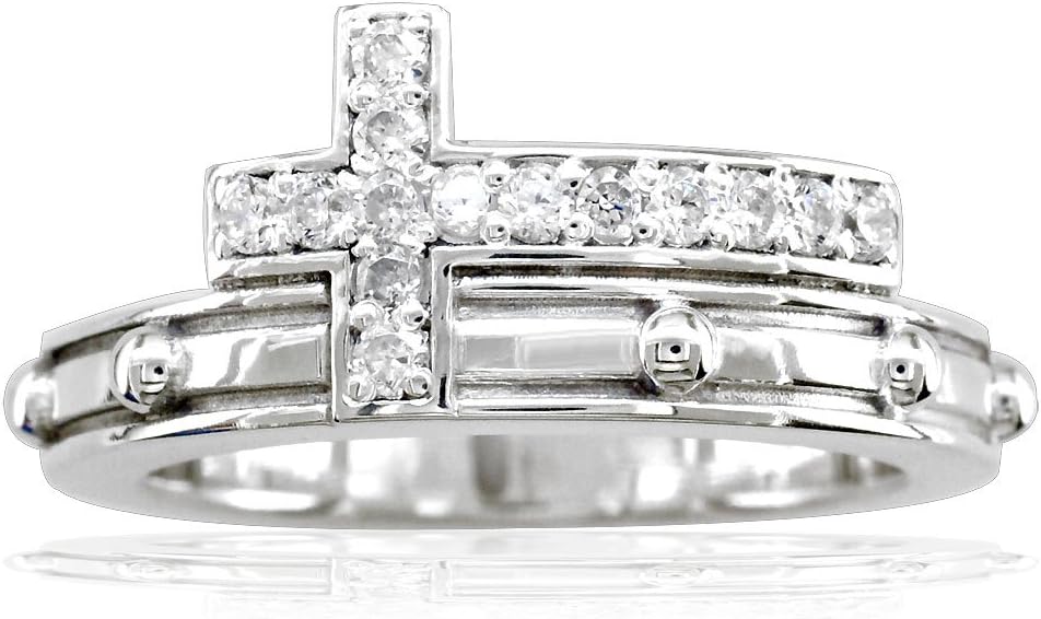 SZIRO Diamond Christian Cross Rosary Ring in 18k White Gold