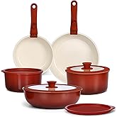 GIPP 11PCS Ceramic Pots and Pans Set Non Stick,Nonstick Cookware Set Detachable Handle,Red Black Gradien Pots and Pans Induction Kitchen Cooking Sets, RV Cookware Sets,Oven Safe