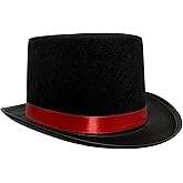EverJoy Party Adult Black Top Hat with Red Band – Mad Hatter, Baron, Ringmaster Costume Accessory for Halloween, Cosplay, and Dress-Up Events
