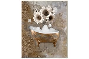 LITTLEPIECREATIONS Rustic Bathroom Farmhouse Decor, Sunflower Bubbles Vintage Tub 8x10 Photo with 11x14 Mat Handmade Wall Art Picture (Sunflower Tub)