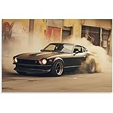 FeoYoed Wall Art Posters Jdm Car 240z Smoke Drift Cool Modern Aesthetic Decor Prints for Bedroom Living Room Office with Premium Fade Resistant Canvas 12x18inch(30x45cm)