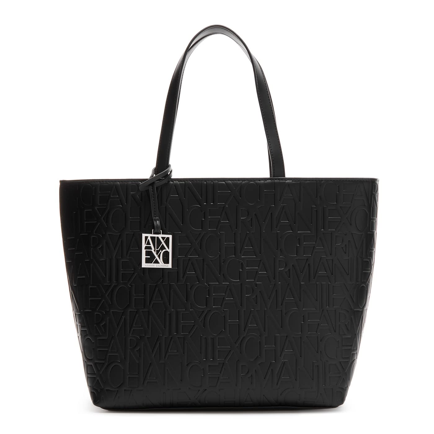 A｜X ARMANI EXCHANGE Medium Logo All Over Debossed Shopping Bag, Neroblack, One Size