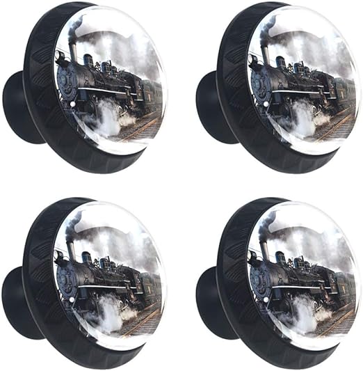 4 Pieces Drawer Knob Pull Handle Steam Engine Train On Railroad