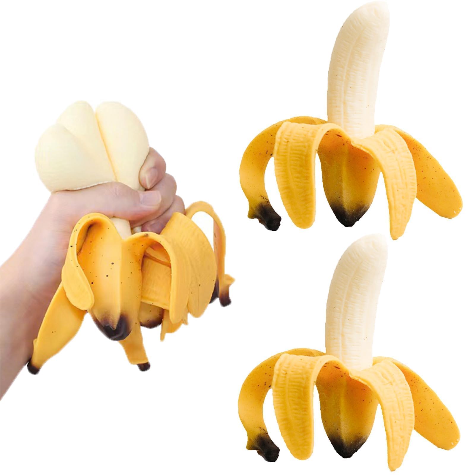 Photo 1 of SHEHARUHI 3 Pcs Squishy Banana Toys Simulated Peeling Banana Decompression Toy Stress Relief Simulation Bananas Party Favors for Adults April Fool's Day Satisfying Fruit Toy