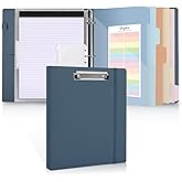 SKYDUE 3 Ring Binder with Clipboard 1 Inch, 13.2" × 10.2" PU Clipboard Binder with Notepad & 5 Dividers with 5 Pockets, Labels, Clipboard Folder Great for School Office(Fit Letter Sized Paper)