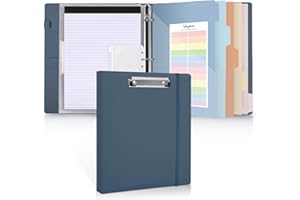 SKYDUE 3 Ring Binder with Clipboard 1 Inch, 13.2" × 10.2" PU Clipboard Binder with Notepad & 5 Dividers with 5 Pockets, Labels, Clipboard Folder Great for School Office(Fit Letter Sized Paper)