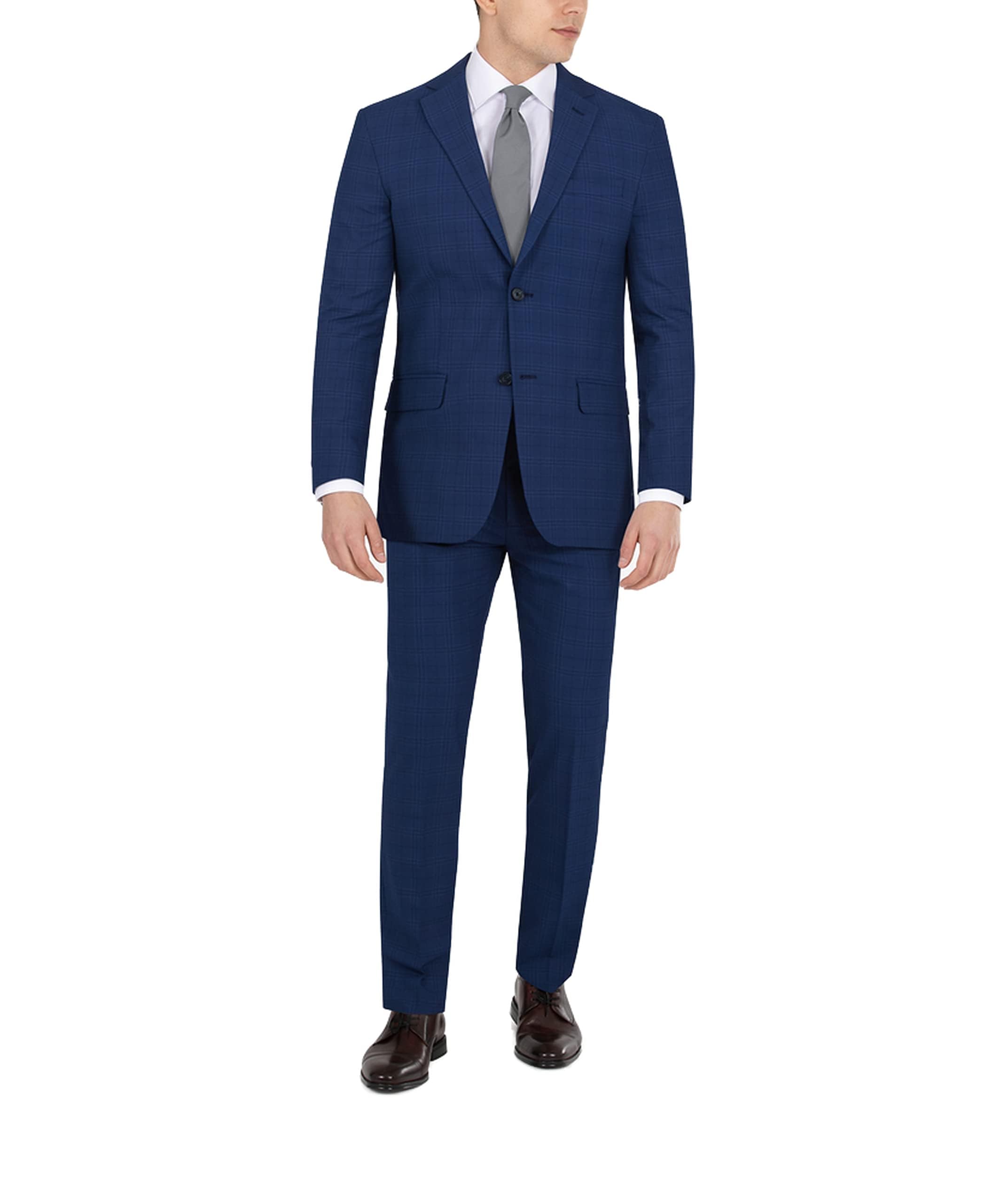 DKNY Men’s Modern Fit High Performance Separates Business Suit Jacket, Blue Plaid, 41 Regular
