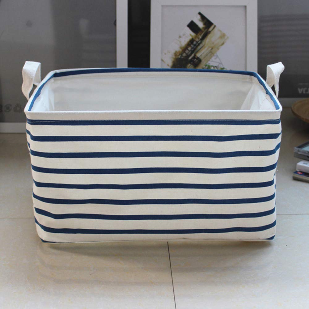 Cinotech Toy Storage Bins Canvas Collapsible Storage Basket with Handles Blue Striped Toy Organizer for Nursery,Kid\'s Toys,Closet & Laundry,Gift Basket,15 * 11.8 * 8.7\'\'