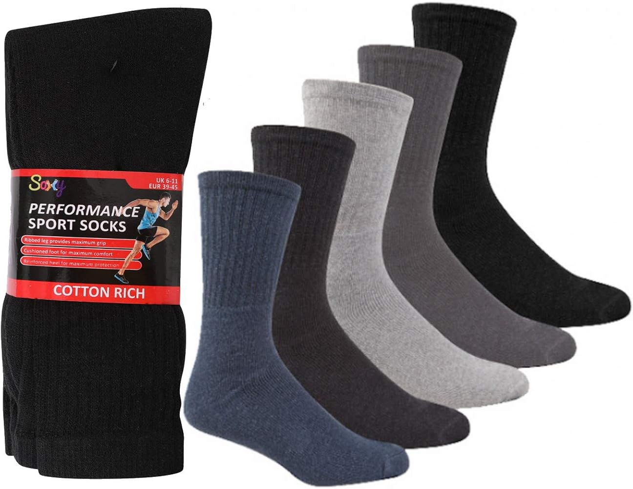 Soxy 20 works Mens Cotton Rich Sport Socks Work Socks Shoe , Assorted Colours, 6-11 UK