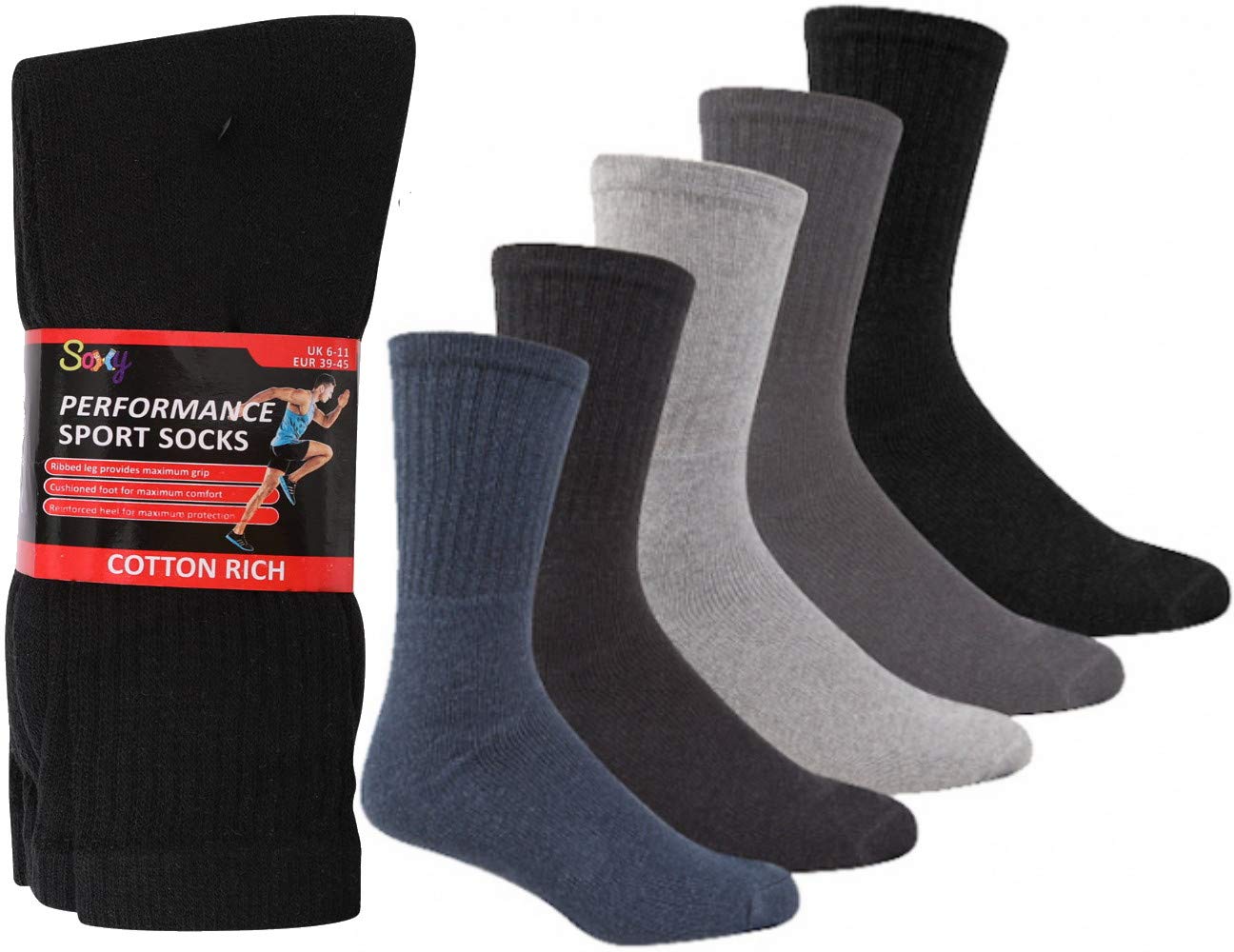 Soxy 20 Pairs Mens Cotton Rich Sport Socks Work Socks Shoe , Assorted Colours, 6-11 UK