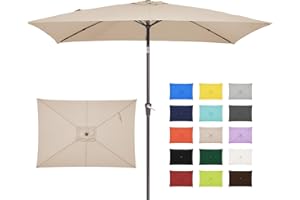 JEAREY 6.5x10 ft Rectangular Patio Umbrellas Outdoor Market Umbrella with Push Button Tilt and Crank, Table Umbrella 6 Sturdy Ribs UV Protection Waterproof for Pool Garden Backyard Deck, Beige