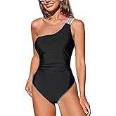 CUPSHE Women's One Piece Swimsuit Asymmetrical Neck One Shoulder Bathing Suit Color Block Spaghetti O Ring