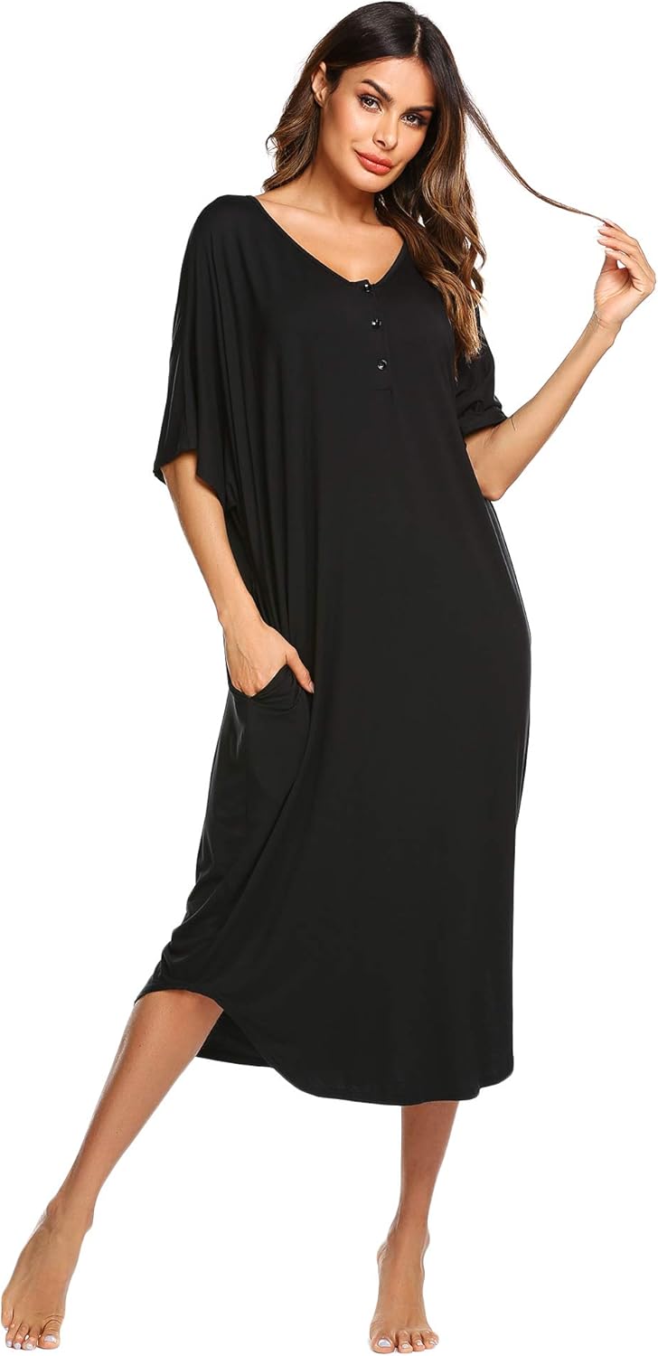 Ekouaer Nightgowns for Women Button-Down Sleepwear Short Sleeve Nightshirt Plus Size Night Wear S-XXL at  Women’s Clothing store