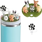 Xyntara Dog Stanley Cup Lid Accessories - 12pcs, Cute Silicone Straw Covers for 40 Oz Tumblers, Charms for Handle