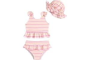 FishingDino Baby Swimsuit Girls' Tankini Set 6M-3T, 3-Piece Toddler Bathing Suit Rash Guard with Hat Cute Infant Bikini