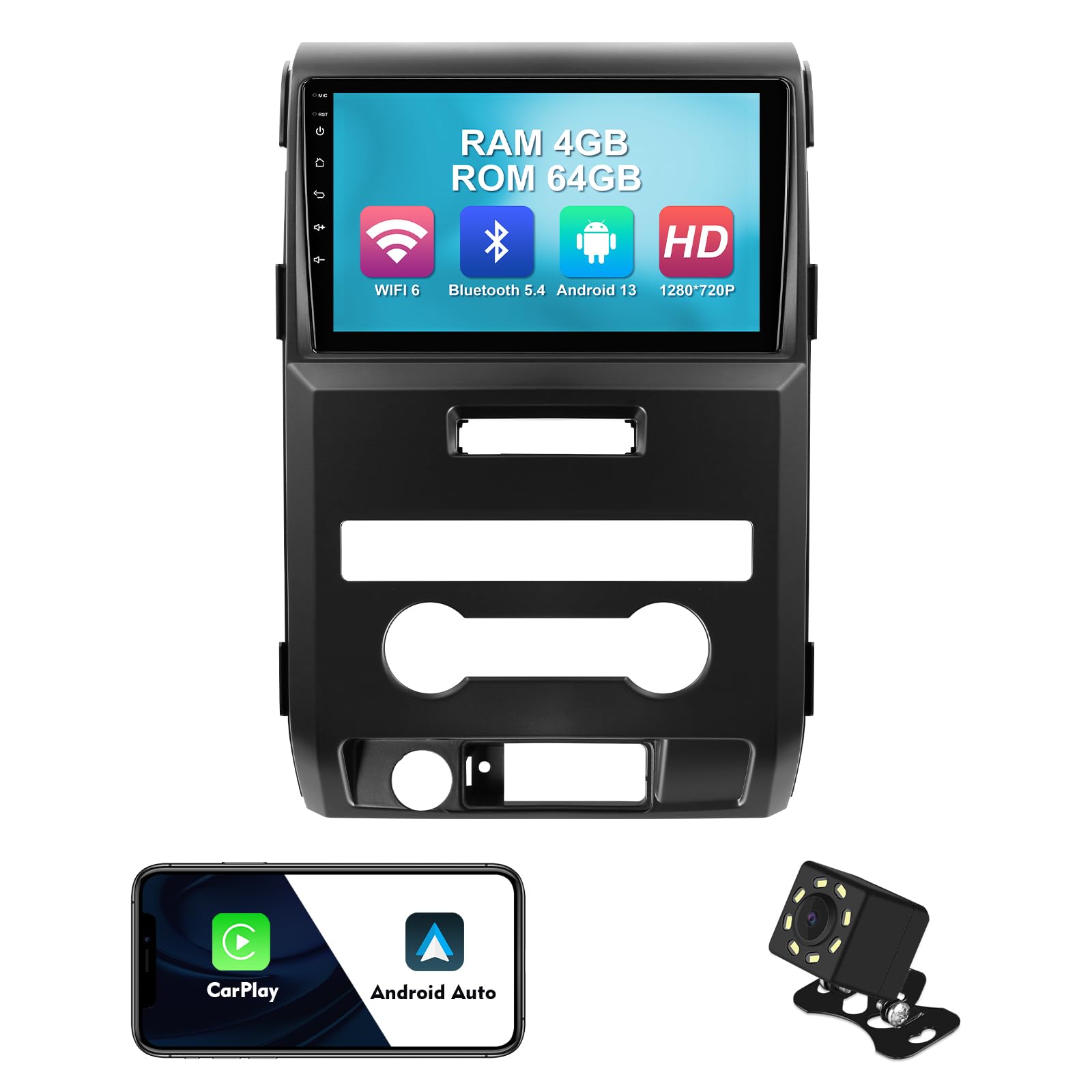 Photo 1 of (Manual AC) 4+64G 9-inch Android 13 WiFi 6 Car Stereo for Ford F150 Raptor 2009-2012 IPS Touchscreen Screen Bluetooth 5.4 Car Radio with Carplay & Android Auto Support Backup Camera FM Navi SWC
