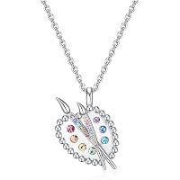 Sterling Silver Painter's Palette Pendant Necklace With Multi-Color CZ Stones