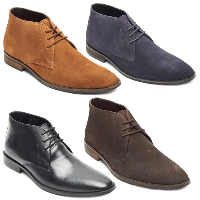 Lucini Dunn Mens Leather Lace Up Chukka Boots Black