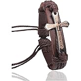 Fusamk Fashion Religious Cross Spain Lord's Prayer Bracelet Leather Rope Bracelet