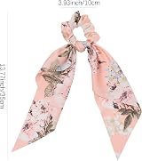 N\W 5 Pieces Satin Hair Scrunchies with Bow Floral Multicolor Hair Accessories view 2