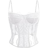 Dealmore Corset Tops For Women Going Out Lace Mesh Date Night Fall Fashion Outfits Clothes Crop Cute Party Strap Tank