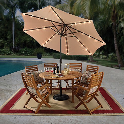 Hammacher Schlemmer Lazy Susan Outdoor Patio Dining Set (Solar Powered Illuminating Umbrella)