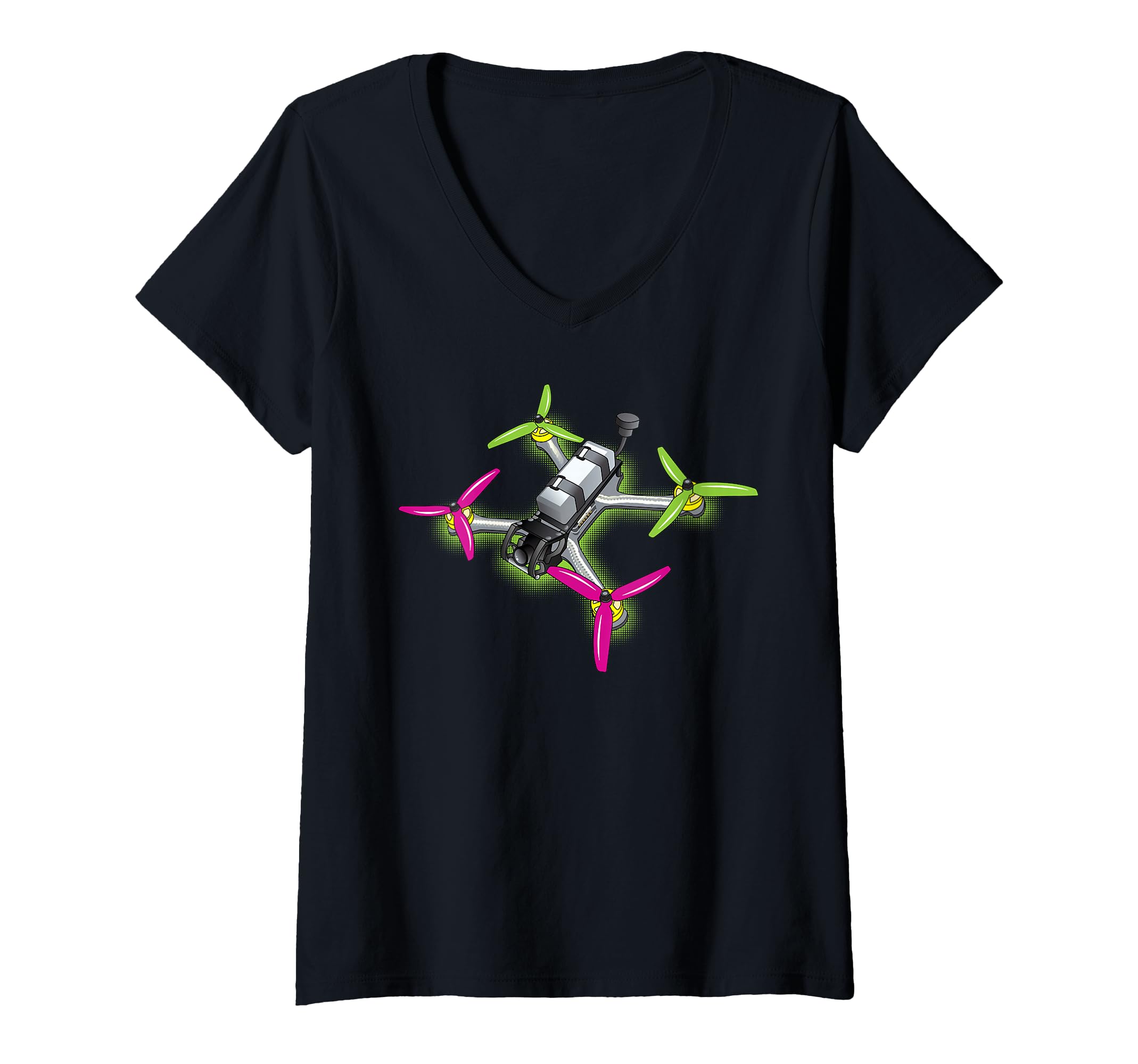 Womens Freestyle FPV Racing Drone Pilot Acro Quadcopter Watermelon V-Neck T-Shirt