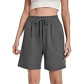 Womens Athletic Sweat Shorts Drawstring High Waisted Short Baggy Lounge Cotton Long Bermuda Shorts with Pockets