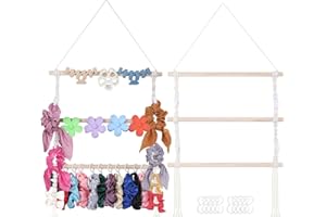 UREYMX Macrame Hair Claw Clip Organizer, Hanging Bow Hanging Hair Clip Holder and Storage for Women Girls Hair Accessories, Boho Wall Decor, Suitable Home Door Closet Bedroom Decor