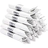 N9R 50 Pack Pre Rolled Silver Plastic Cutlery Set, 50 Forks, 50 Knives, 50 Spoons, 50 Napkins, Disposable Cutlery Set for Party and Wedding