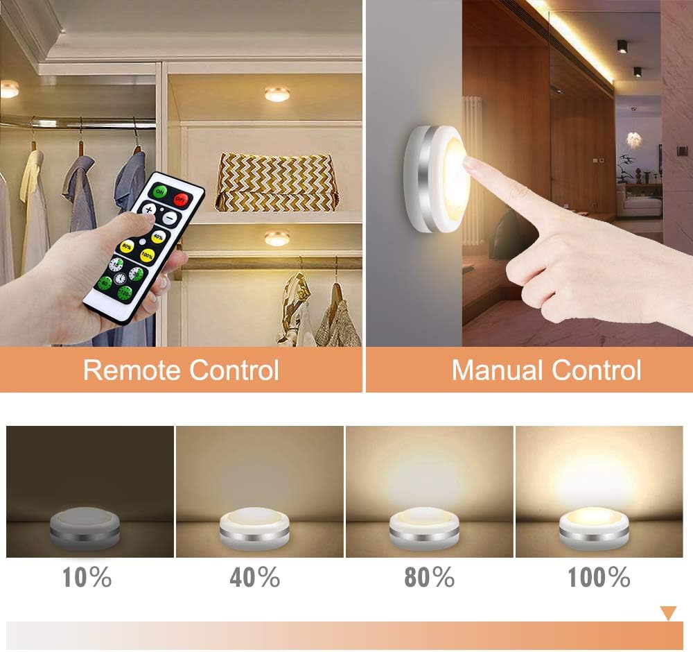 Bawoo Under Cabinet Lights, Wireless LED Puck Lights Remote Control - Image 4