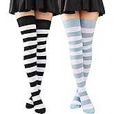 AQOKKA Extra Long Thigh High Socks for Women Striped Over Knee Thigh Socks Long Boot Thigh High Stockings Leg Warmers