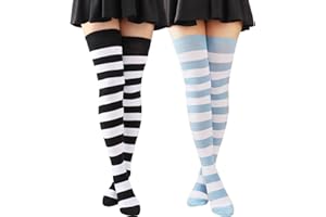 AQOKKA Extra Long Thigh High Socks for Women Striped Over Knee Thigh Socks Long Boot Thigh High Stockings Leg Warmers